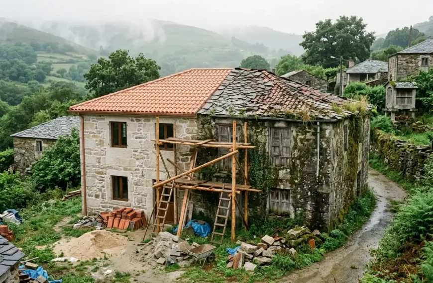 Ayudas para rehabilitar casas en el rural: casa de piedra gallega a medio rehabilitar