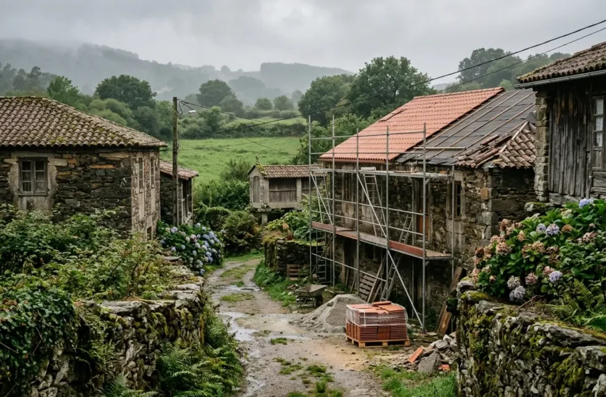 Casa de piedra en rehabilitación en un núcleo rural de Galicia