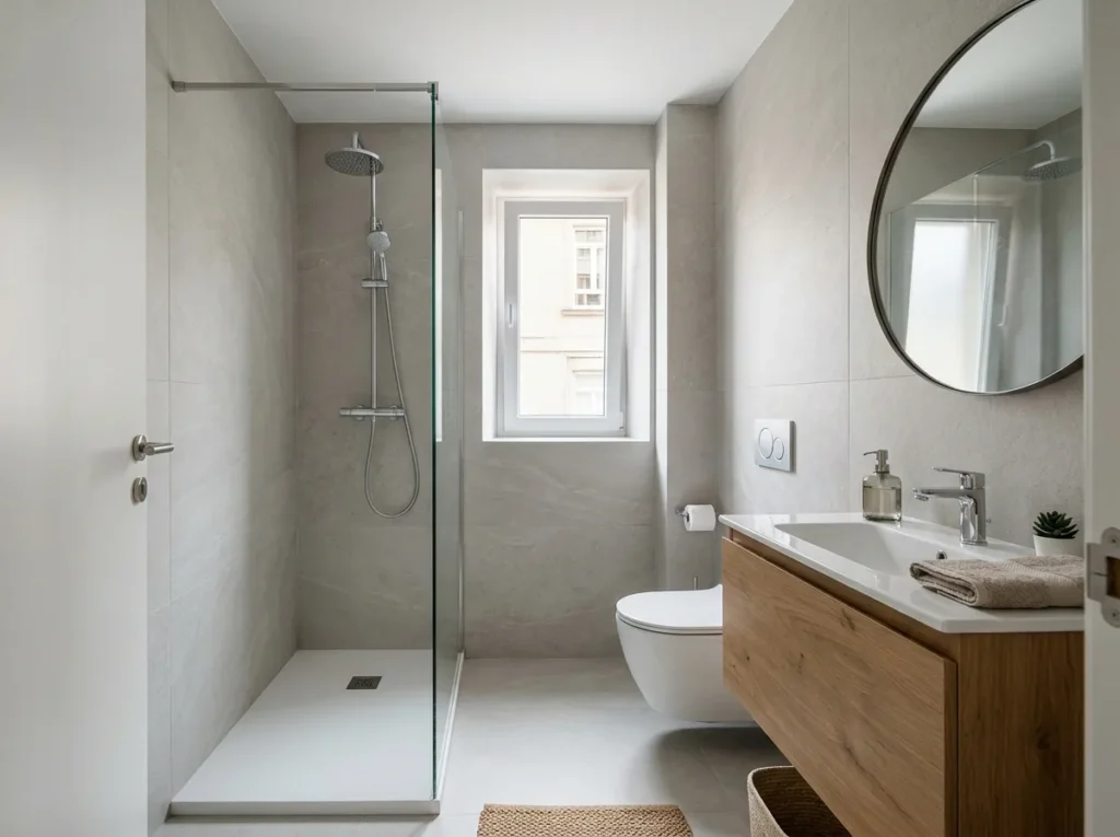 Reformar un baño en A Coruña: baño reformado con plato de ducha y mampara