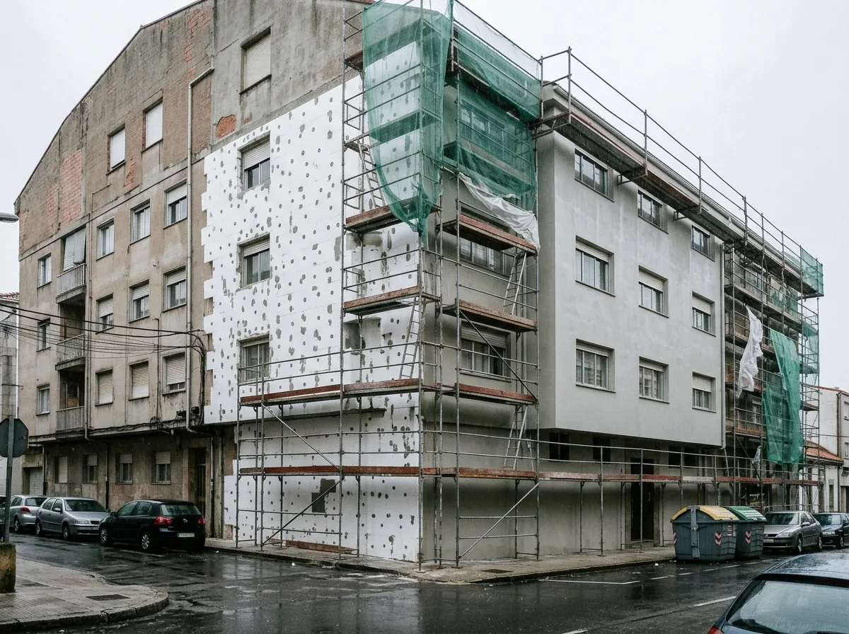 SATE en Galicia: fachada de un edificio mientras se aísla por el exterior